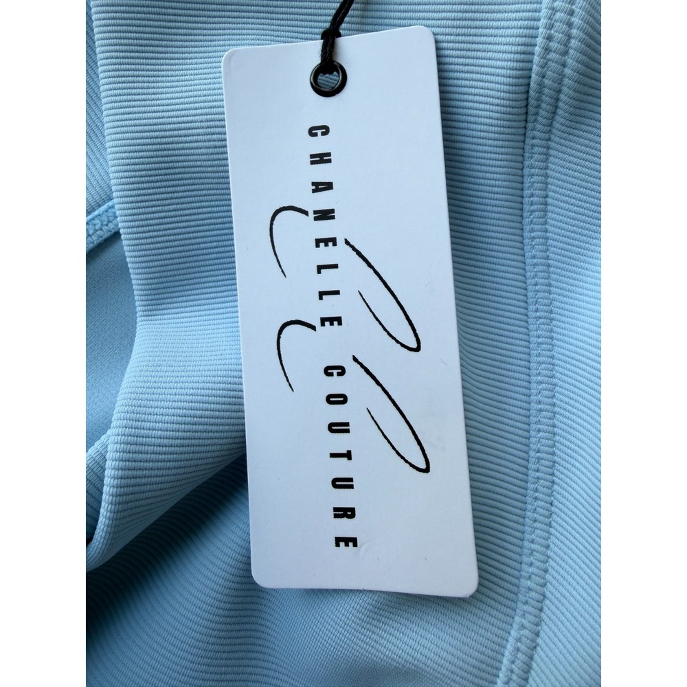 Chanelle Couture NWT Light Blue Ribbed Crossover Waist Scrunch Butt Leggings M - Picture 5 of 6